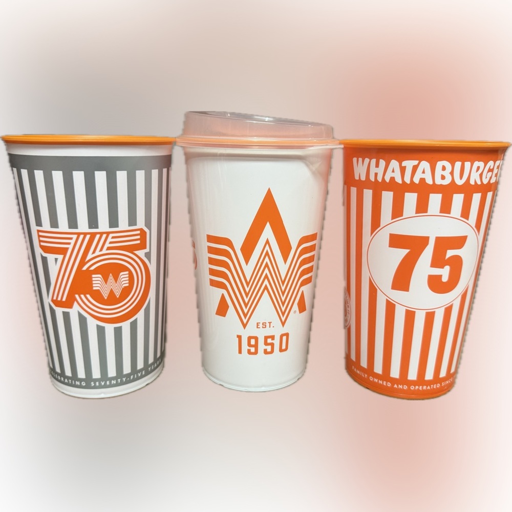 Whataburger 75th Anniversary Cups w/lids